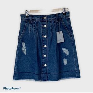 UNIQ By LITZ Denim Distressed Skirt